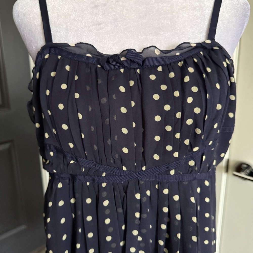 Vintage 90s Vision Apparel 100% Silk Navy and Cream Polka Dot Dress Size 10 - Picture 2 of 7